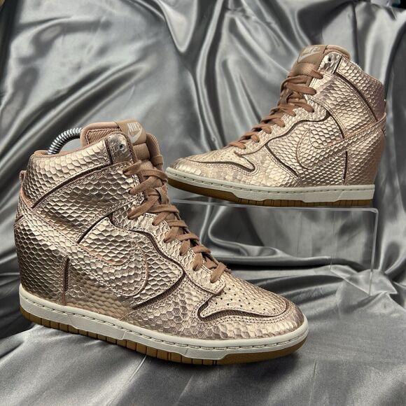 Nike Sky Hi Dunk Women’s Sz 6.5 Hidden Wedge Snake Metallic Rose Gold 644411-900 - Picture 1 of 17